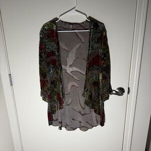 Women’s Velvet Burnout Kimono Duster Silk Artsy Whimsigoth Romantic Lace S/M